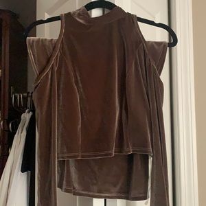 Brown velvet 2 piece crop and midi skirt